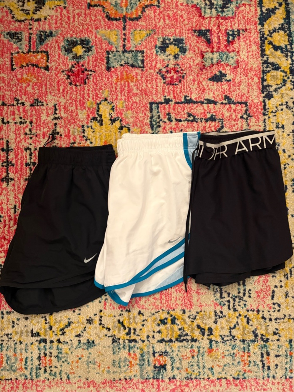 Nike & Under Armour Athletic Shorts Bundle - Black & White with Teal Trim